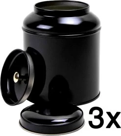 Merkloos 3 Stuks - Theeblik - Zwart - Theeblik 100 Gram - Theedoos - Theeblik Met Binnendeksel - Met Dubbele Deksel - Theeblikken Voor Losse Thee - Bewaarblik - Voorraadbussen - Opbergbak - Voorraadbus - Voor Losse Thee, Kruiden, Specerijen En Koffiebonen