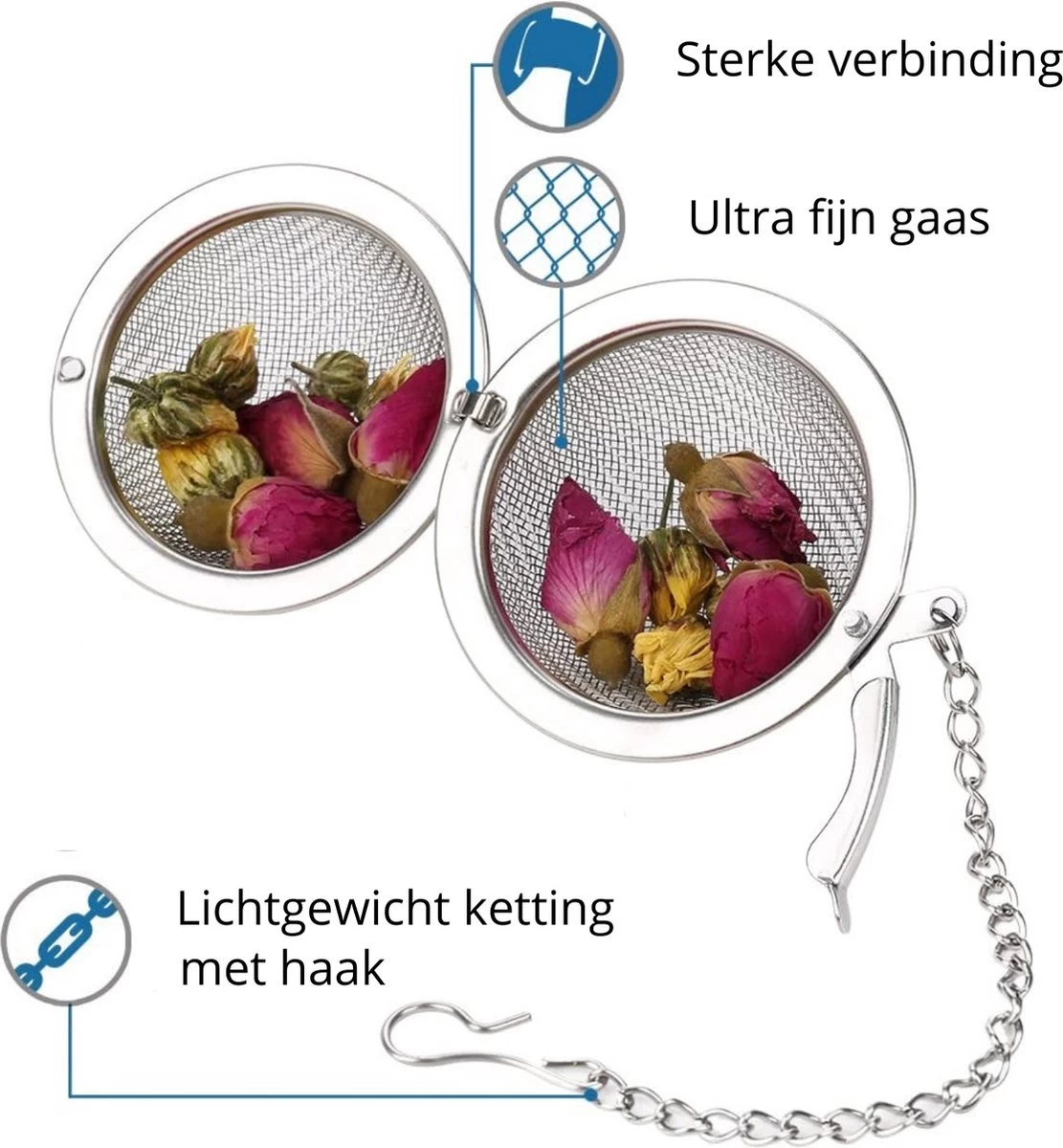 Merkloos Thee Zeef Set 3 Stuks Ø 9 / Ø 7 / Ø 5 - Thee/kruiden Kogel RVS -Thee Ei RVS - Kruiden Zeef/filter RVS 5 Merkloos Thee Zeef Set 3 Stuks Ø 9 / Ø 7 / Ø 5 - Thee/kruiden Kogel RVS -Thee Ei RVS - Kruiden Zeef/filter RVS - Afbeelding 3