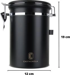 Castagnola Koffie Bewaarbus - Luchtdicht Met CO2 Uitlaat - Voor 600 Gram Koffiebonen - Koffieblik Matzwart Voorraadbussen - Voorraadbus - 1.8L -Koffie Series Winkel 1123x1200