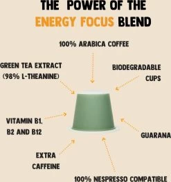 Cupplement Energy/Focus Blend Dark Roast Espresso - 10 Nespresso Koffiecups - Koffie Met Vitamines, Extra Cafeïne En Superfoods - Duurzame Biologische Afbreekbare Koffie Capsules -Koffie Series Winkel 1125x1200