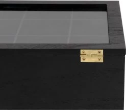 Merkloos Theekist - Zwart - Hout 9-Vaks - Glazen Deksel - Theedoos -Koffie Series Winkel 1200x1045 1