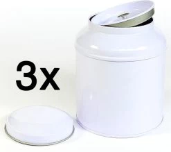 Merkloos 3 Stuks - Theeblik - Wit - Theeblik 100 Gram - Rond - Theedoos - Theeblik Met Binnendeksel - Dubbele Deksel - Theeblikken Voor Losse Thee - Bewaarblik - Voorraadbussen - Opbergbak - Voorraadbus - Voor Losse Thee, Kruiden, Specerijen En Koffiebonen