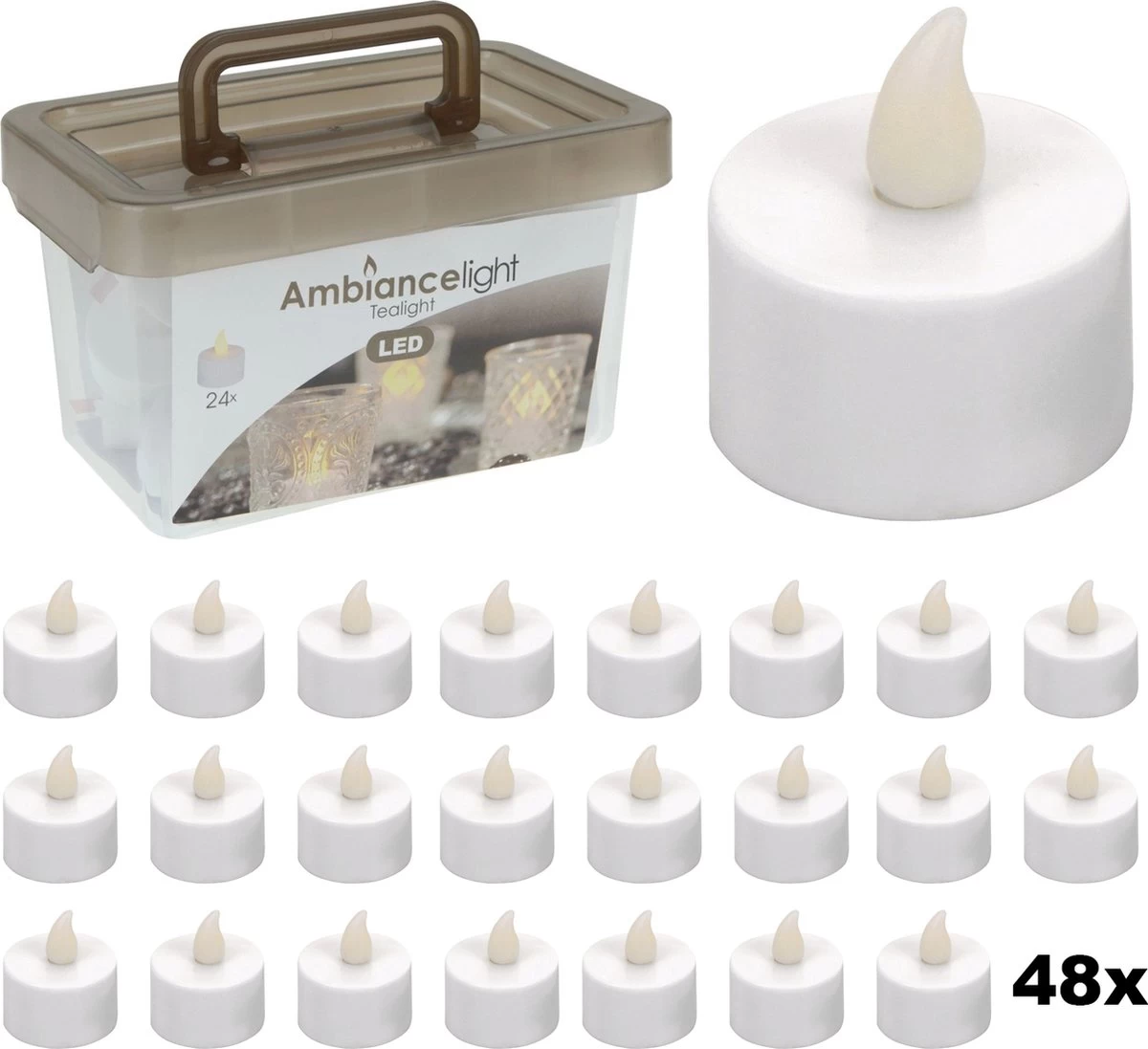 Merkloos Set Theelichtjes LED - Box Met 48 Stuks - INCLUSIEF Batterijen 3 Merkloos Set Theelichtjes LED - Box Met 48 Stuks - INCLUSIEF Batterijen