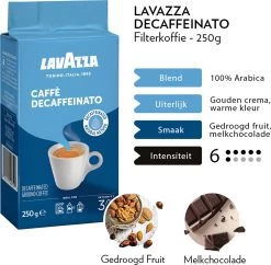 Lavazza Caffe Decaffeinato Filterkoffie - 250 Gram X8 -Koffie Series Winkel 1200x1177 2