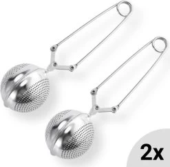 Theezeef Met Handvat Inclusief Lekplaatje - Set Van 2 Stuks - Thee Ei Voor Losse Thee - Theefilter Voor Losse Thee - Thee Infuser