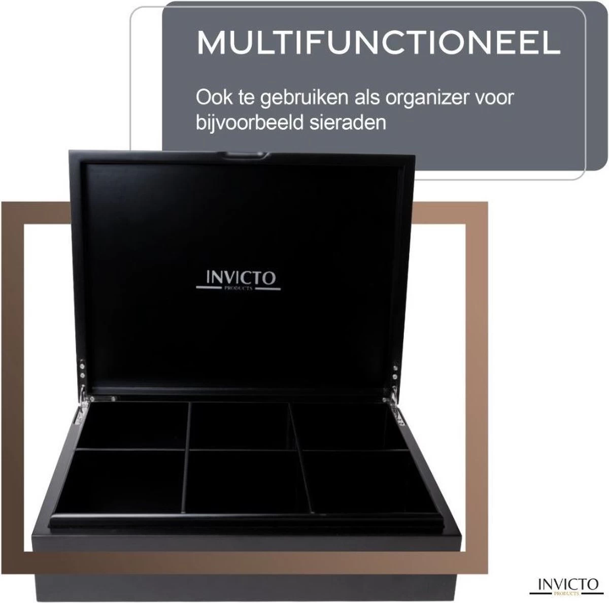 Invicto Products Theedoos 6 Vaks - Ruimte Voor 120 Theezakjes - Bamboe - Anti Slip En Anti Kras - Zwart 9 Invicto Products Theedoos 6 Vaks - Ruimte Voor 120 Theezakjes - Bamboe - Anti Slip En Anti Kras - Zwart - Afbeelding 7