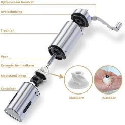 Comes In Handy - Koffiemolen Handmatig - Keramische Kern - Roestvrijstaal - Instelbare Maalgraad -Koffie Series Winkel 1200x1193 1