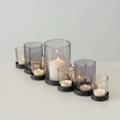 Theelichthouder Zwart Metaal / Glas. Set Van 9