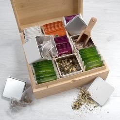 Theedoos Van ZENZYTEA® - Bamboe - Theedoos 9 Vaks - Inclusief 3 Theeblikken Voor Losse Thee - Geschikt Voor Grote & Kleine Theezakjes - Vierkant - Grote Vakken - Luxe Verpakking - Cadeau -Koffie Series Winkel 1200x1200 355