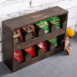 Theedoos - Gebrand Hout - 8 Vaks (~90 Zakjes) - Duurzaam - Compact Design - 32x8x22 Cm - Cadeautip -Koffie Series Winkel 1200x1200 409