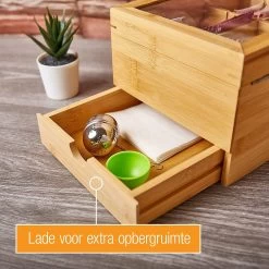 Amazy Theedoos Bamboe Extra Groot Met Lade En Theeplank - Thee Opslag Voor Theezakjes, Organizer Houten Doos Met Theekist, Theedozen Met 8 Verstelbare Verdelers, Opbergdoos -Koffie Series Winkel 1200x1200 415