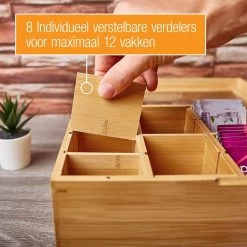 Amazy Theedoos Bamboe Extra Groot Met Lade En Theeplank - Thee Opslag Voor Theezakjes, Organizer Houten Doos Met Theekist, Theedozen Met 8 Verstelbare Verdelers, Opbergdoos -Koffie Series Winkel 1200x1200 417