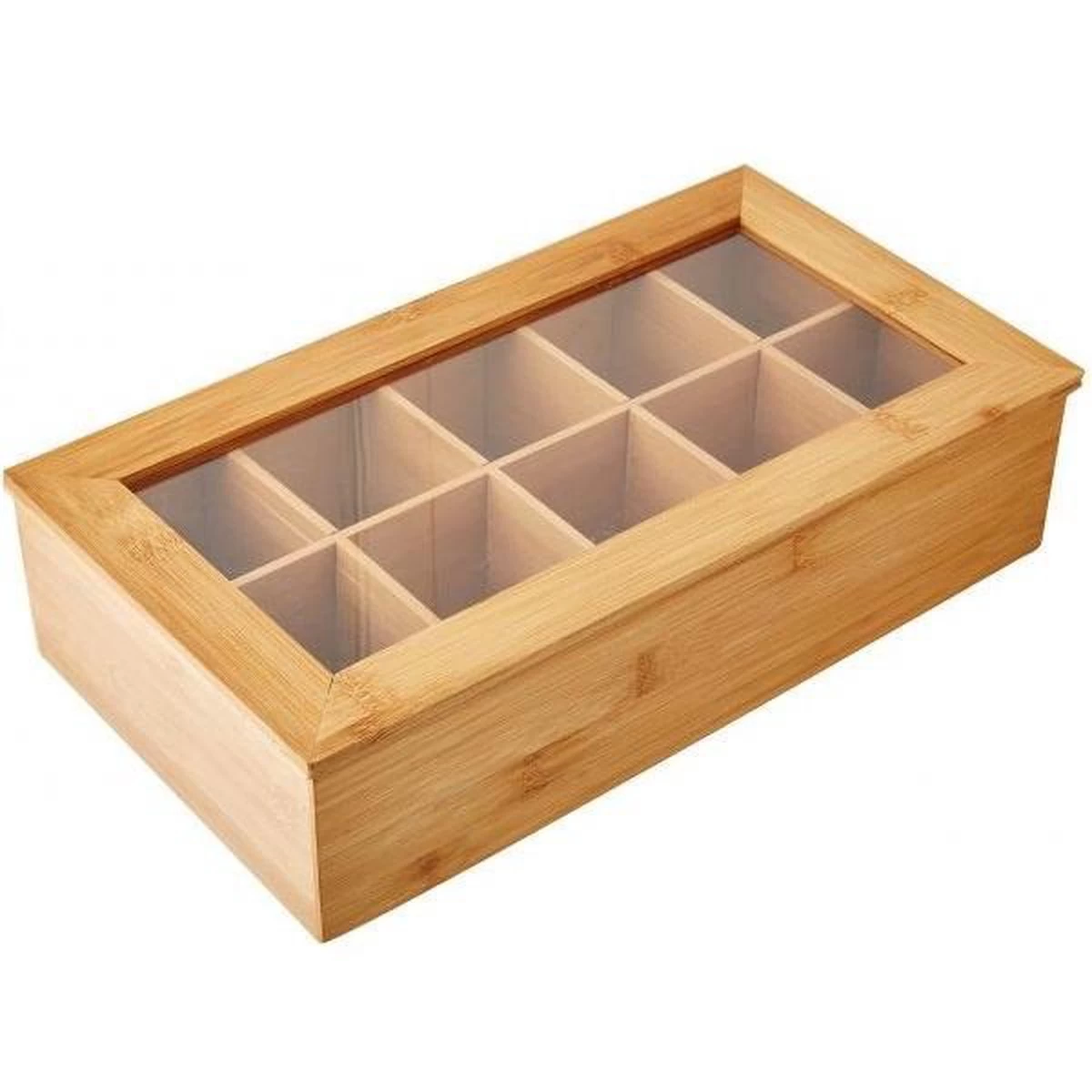Merkloos FSC® Bamboe Theedoos Met 10 Vakken - Theekist Bamboe Hout - Met Deksel En Venster - Thee Doos - Thea Box - Afm. 36 X 20 X 9 Cm 4 Merkloos FSC® Bamboe Theedoos Met 10 Vakken - Theekist Bamboe Hout - Met Deksel En Venster - Thee Doos - Thea Box - Afm. 36 X 20 X 9 Cm - Afbeelding 2