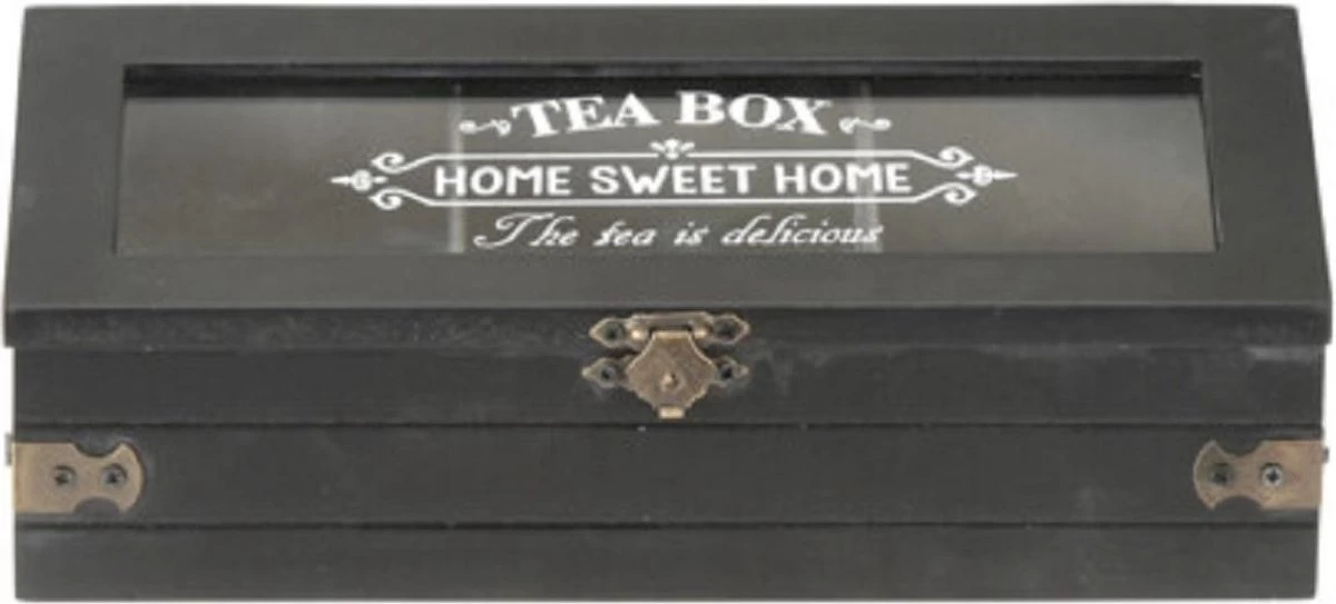 Excellent Houseware Houten Theedoos/theekist Met 3 Vakken - 24 X 9 X 9 Cm - Antraciet - Theedozen 3 Excellent Houseware Houten Theedoos/theekist Met 3 Vakken - 24 X 9 X 9 Cm - Antraciet - Theedozen - Afbeelding 2