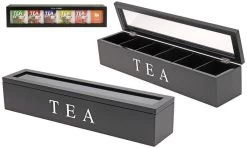 Merkloos Theedoos Theekist Zwart Met 6 Vakken -Koffie Series Winkel 1200x721 1