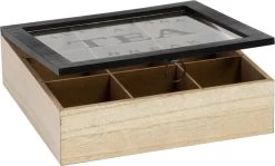 Merkloos Theekist - Bruin - Hout 9-Vaks - Glazen Deksel - Theedoos - Tea Break -Koffie Series Winkel 1200x724