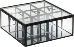 Theedoos/theekist Industrieel Zwart 9-vaks 18,5 X 17,5 Cm Van Glas/metaal - Theezakjes Doos/kist
