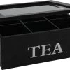 Merkloos Theekist - Zwart - Hout 9-Vaks - Glazen Deksel - Theedoos
