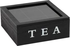 Merkloos Theekist - Zwart - Hout 9-Vaks - Glazen Deksel - Theedoos -Koffie Series Winkel 1200x792