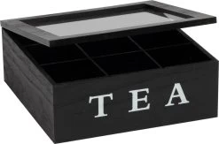 Merkloos Theekist - Zwart - Hout 9-Vaks - Glazen Deksel - Theedoos -Koffie Series Winkel 1200x794