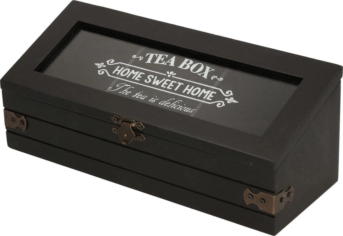 Excellent Houseware Houten Theedoos/theekist Met 3 Vakken - 24 X 9 X 9 Cm - Antraciet - Theedozen 2 Excellent Houseware Houten Theedoos/theekist Met 3 Vakken - 24 X 9 X 9 Cm - Antraciet - Theedozen