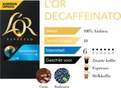 L'OR Espresso Decaffeinato Koffiecups - Intensiteit 6/12 - 10 X 10 Capsules -Koffie Series Winkel 1200x868