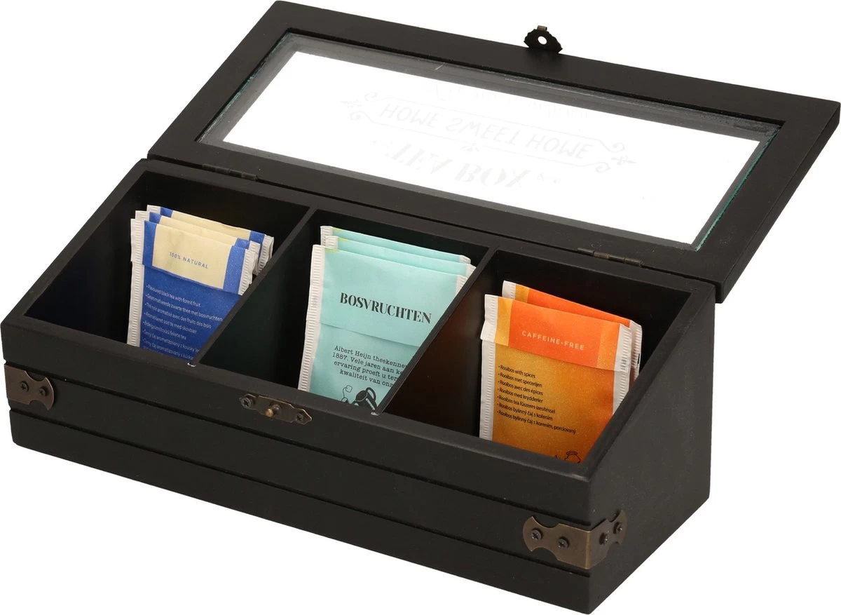 Excellent Houseware Houten Theedoos/theekist Met 3 Vakken - 24 X 9 X 9 Cm - Antraciet - Theedozen 5 Excellent Houseware Houten Theedoos/theekist Met 3 Vakken - 24 X 9 X 9 Cm - Antraciet - Theedozen - Afbeelding 4