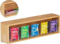 Relaxdays Theedoos 5 Vaks - Theekist - Theezakjeshouder - Bamboe - Voor Ca. 10 Theezakjes -Koffie Series Winkel 1200x889 8