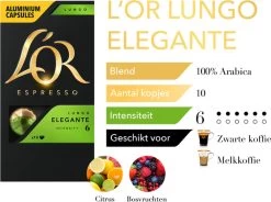 L'OR Lungo Elegante Koffiecups - Intensiteit 6/12 - 10 X 10 Capsules 18 L'OR Lungo Elegante Koffiecups - Intensiteit 6/12 - 10 X 10 Capsules -Koffie Series Winkel 1200x893