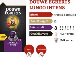 Douwe Egberts Lungo Intens Koffiecups - Intensiteit 8/12 - 10 X 10 Capsules -Koffie Series Winkel 1200x894