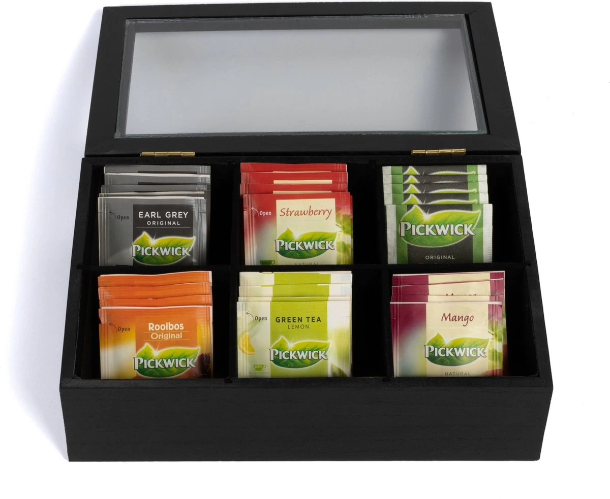 CasaLupo Theedoos Zwart 6-vaks - Met Fluweel - 24 X 16 Cm 5 CasaLupo Theedoos Zwart 6-vaks - Met Fluweel - 24 X 16 Cm - Afbeelding 3