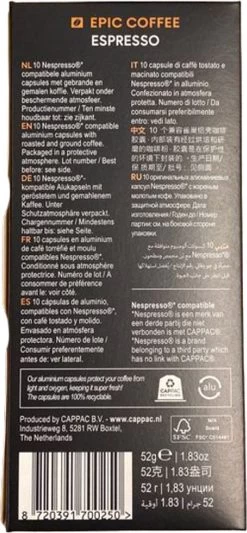 100 Capsules Epic Coffee - Espresso - Nespresso® Compatible Aluminium Capsules - RFA Keurmerk - Doos 100 Stuks -Koffie Series Winkel 556x1200