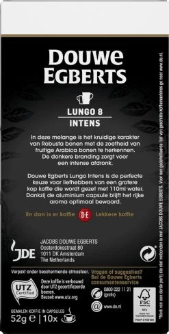 Douwe Egberts Lungo Intens Koffiecups - Intensiteit 8/12 - 10 X 10 Capsules -Koffie Series Winkel 607x1200