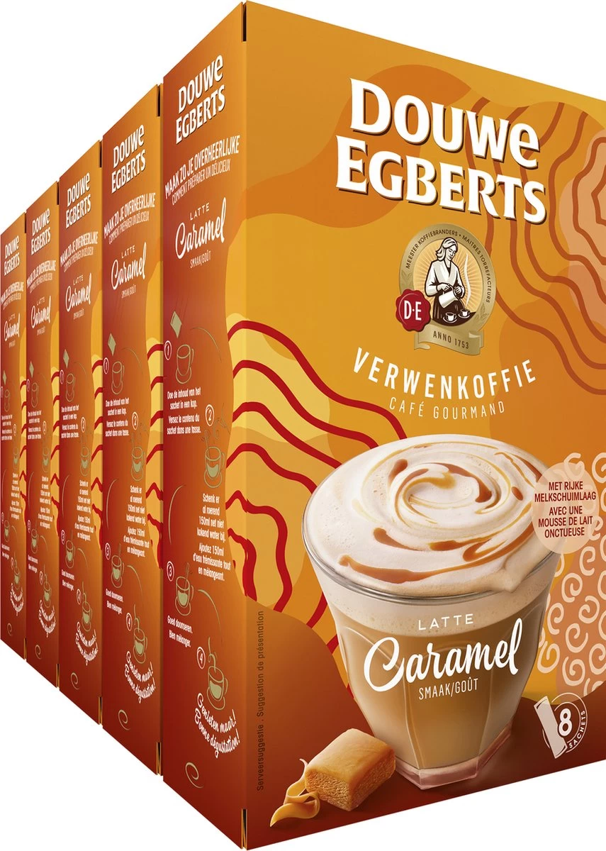 Douwe Egberts Verwenkoffie Latte Caramel Oploskoffie - 5 X 8 Zakjes