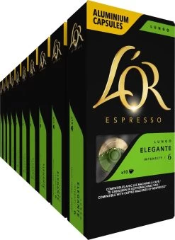 L'OR Lungo Elegante Koffiecups - Intensiteit 6/12 - 10 X 10 Capsules