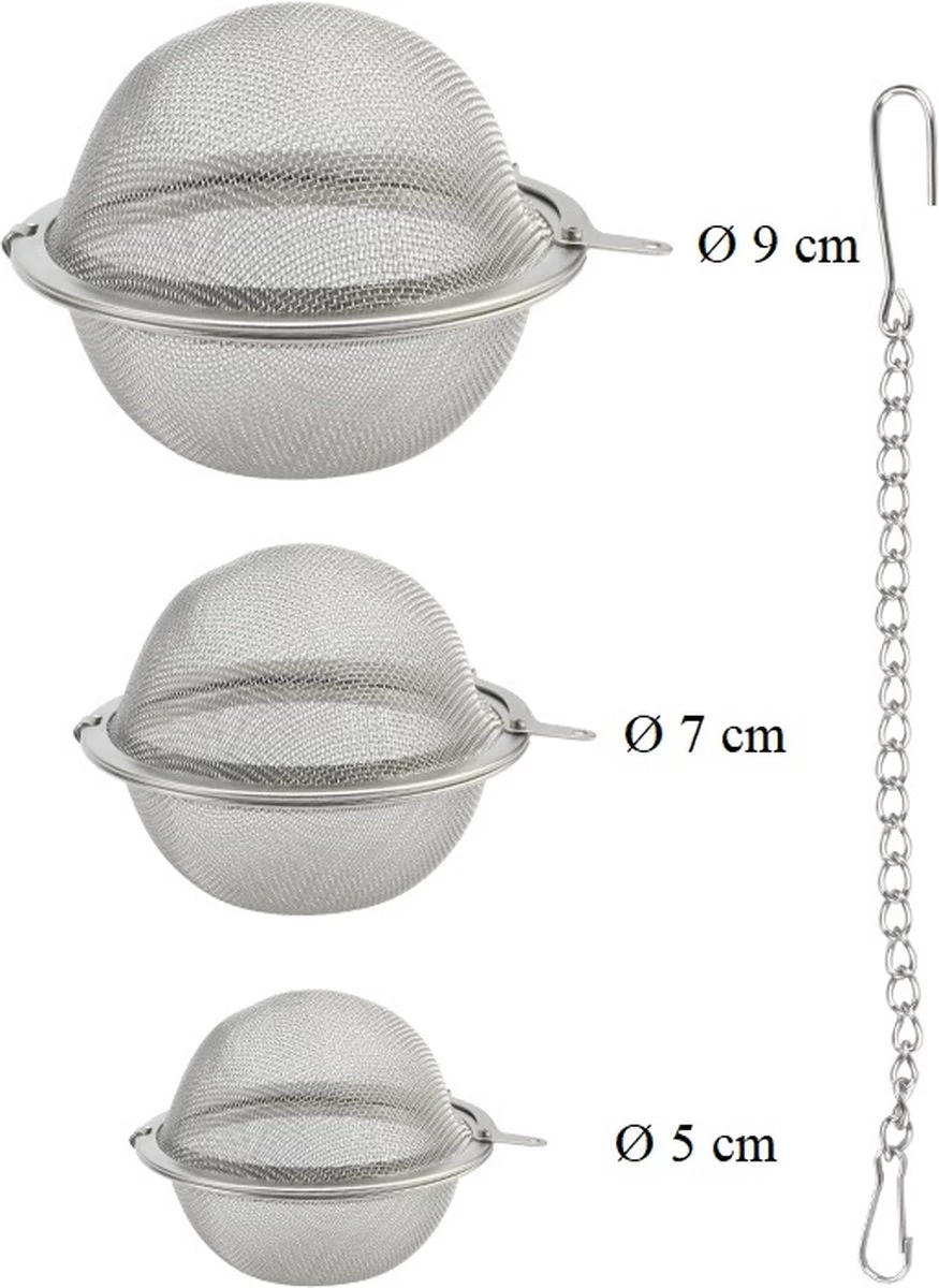 Merkloos Thee Zeef Set 3 Stuks Ø 9 / Ø 7 / Ø 5 - Thee/kruiden Kogel RVS -Thee Ei RVS - Kruiden Zeef/filter RVS 6 Merkloos Thee Zeef Set 3 Stuks Ø 9 / Ø 7 / Ø 5 - Thee/kruiden Kogel RVS -Thee Ei RVS - Kruiden Zeef/filter RVS - Afbeelding 4