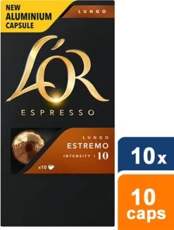 L'OR Lungo Estremo Koffiecups - Intensiteit 10/12 - 10 X 10 Capsules -Koffie Series Winkel 909x1200
