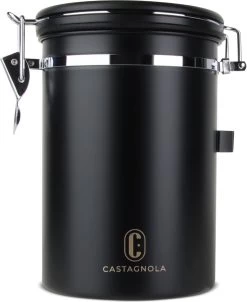 Castagnola Koffie Bewaarbus - Luchtdicht Met CO2 Uitlaat - Voor 600 Gram Koffiebonen - Koffieblik Matzwart Voorraadbussen - Voorraadbus - 1.8L -Koffie Series Winkel 983x1200