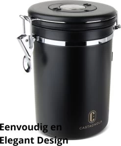Castagnola Koffie Bewaarbus - Luchtdicht Met CO2 Uitlaat - Voor 600 Gram Koffiebonen - Koffieblik Matzwart Voorraadbussen - Voorraadbus - 1.8L -Koffie Series Winkel 995x1200 16